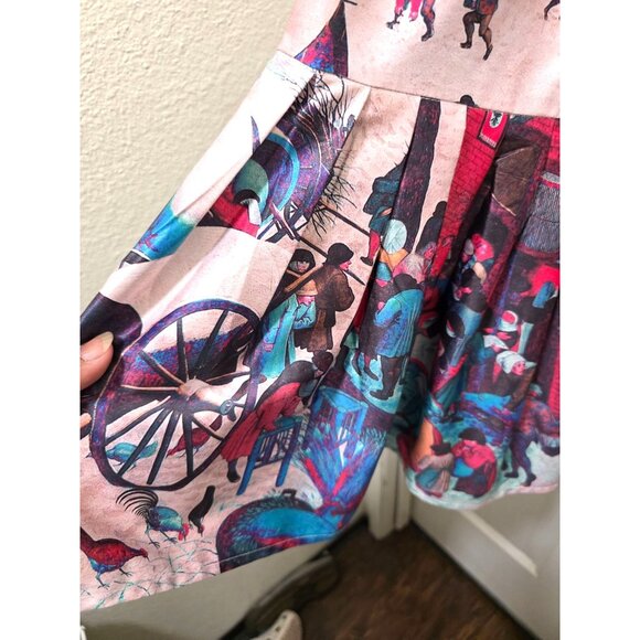 Button-Up Grama Core Plus Size Long-Sleeve Dress Country Winter Scene Print Ple - Picture 5 of 12